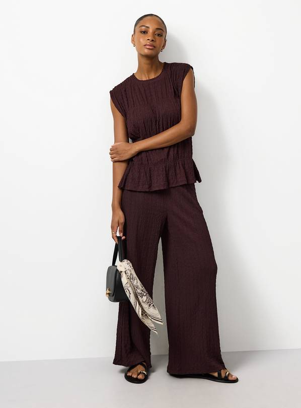 Berry Red Wide Leg Textured Trousers 12